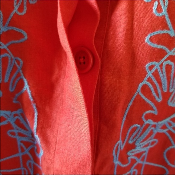 Brooks Brothers Red Linen Tunic Top with Blue Embroidery  & Pockets 10 - Picture 9 of 13